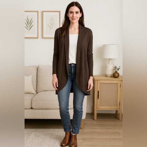 Eileen Fisher Sweaters - Eileen Fisher Merino Wool Dark Brown Musel Long Oval Cardigan Size Large